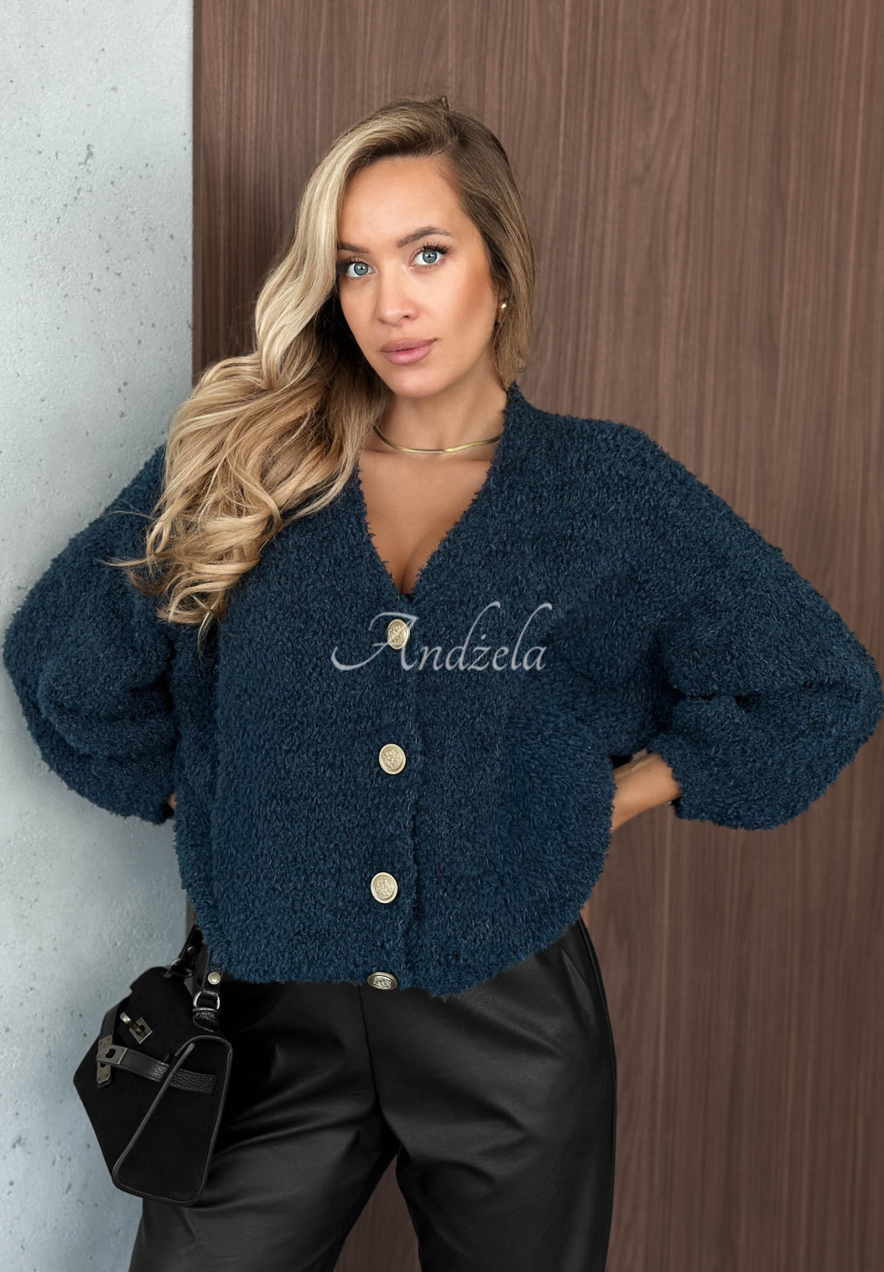 Cardigan scurt cu lână și mohair Rainy Caramel