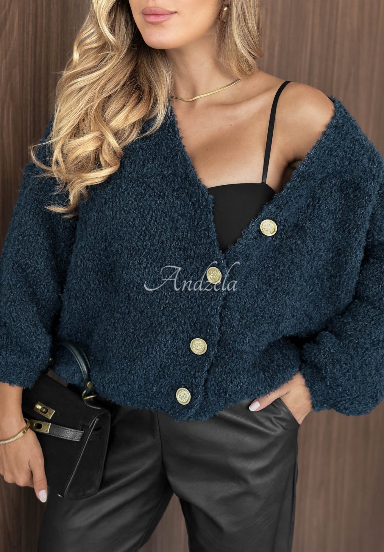 Cardigan scurt cu lână și mohair Rainy Caramel