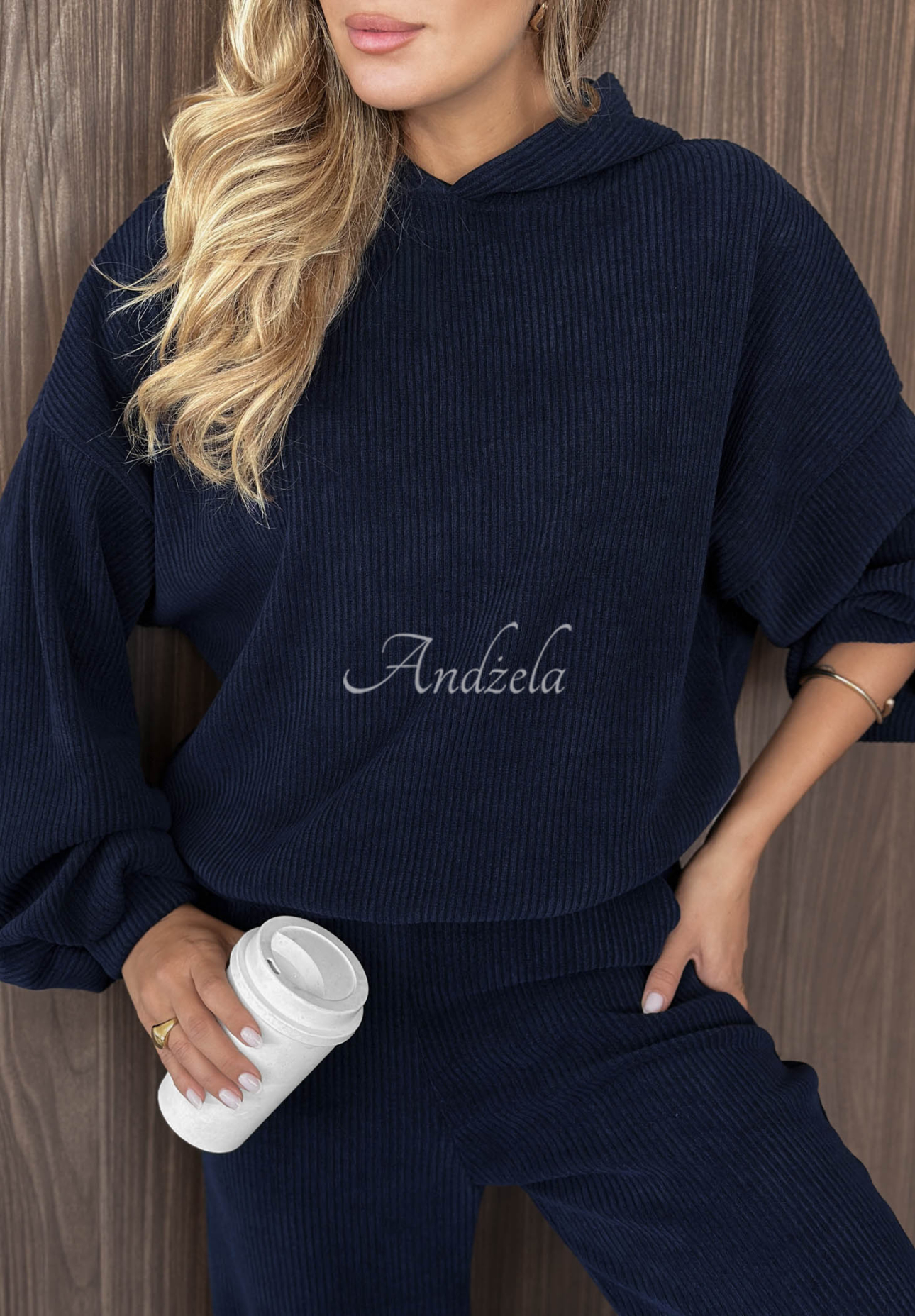 Set din catifea reiată cu hanorac cu glugă și pantaloni din bumbac Quiet Confidence