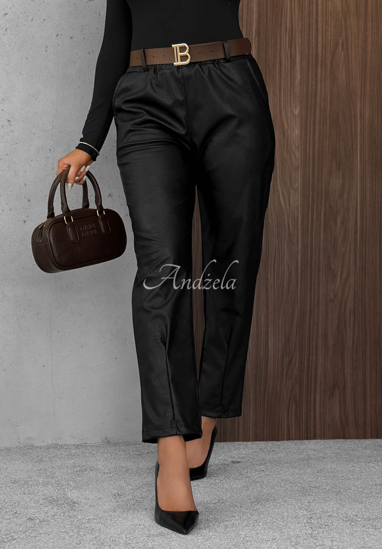Pantaloni din piele cu curea Hazy Hour