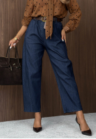 Pantaloni din denim banana z gumką taliei i paskiem Quiet Moments albastre