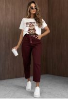 Pantaloni din denim balloon z paskiem Give Me Time burgundowe