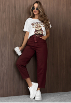 Pantaloni din denim balloon z paskiem Give Me Time burgundowe