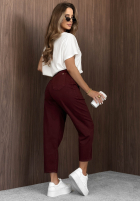 Pantaloni din denim balloon z paskiem Give Me Time burgundowe