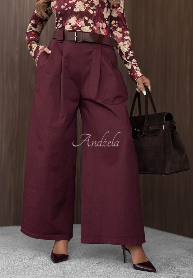 Pantaloni wide leg din bumbac cu curea Iconic Style