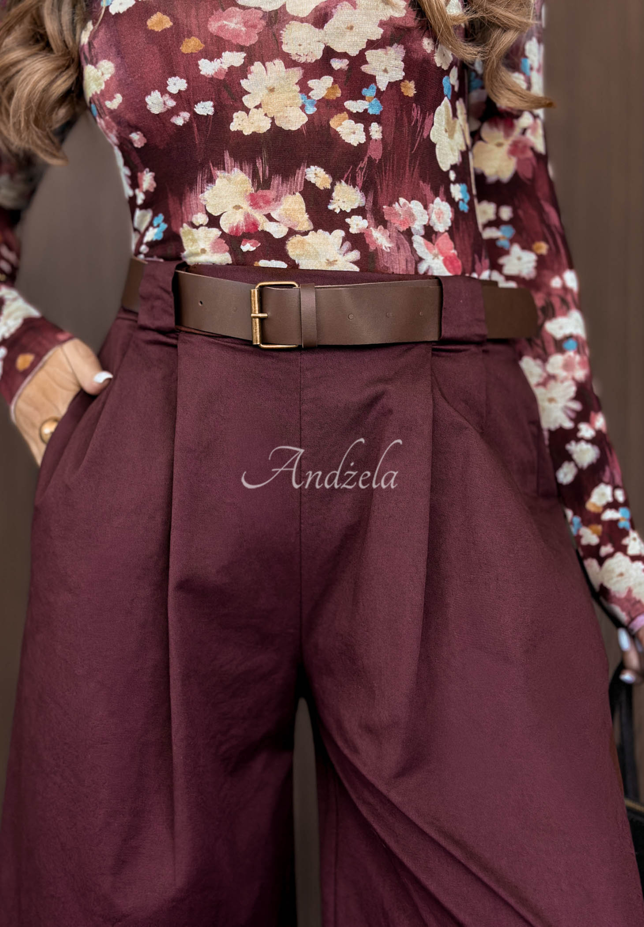 Pantaloni wide leg din bumbac cu curea Iconic Style