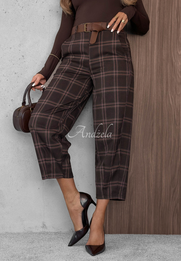 Pantaloni din material &icirc;n carouri cu v&acirc;scoză Warm Desire