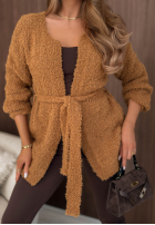 Pulover Cardigan z paskiem Soft Whimsy ciocolatiu