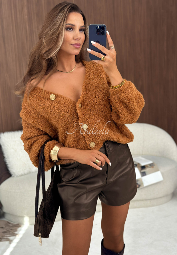 Cardigan scurt cu l&acirc;nă și mohair Rainy Caramel