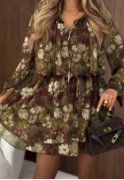Kwiecista Rochie mini z paskiem Fall Bouquet ciocolatie