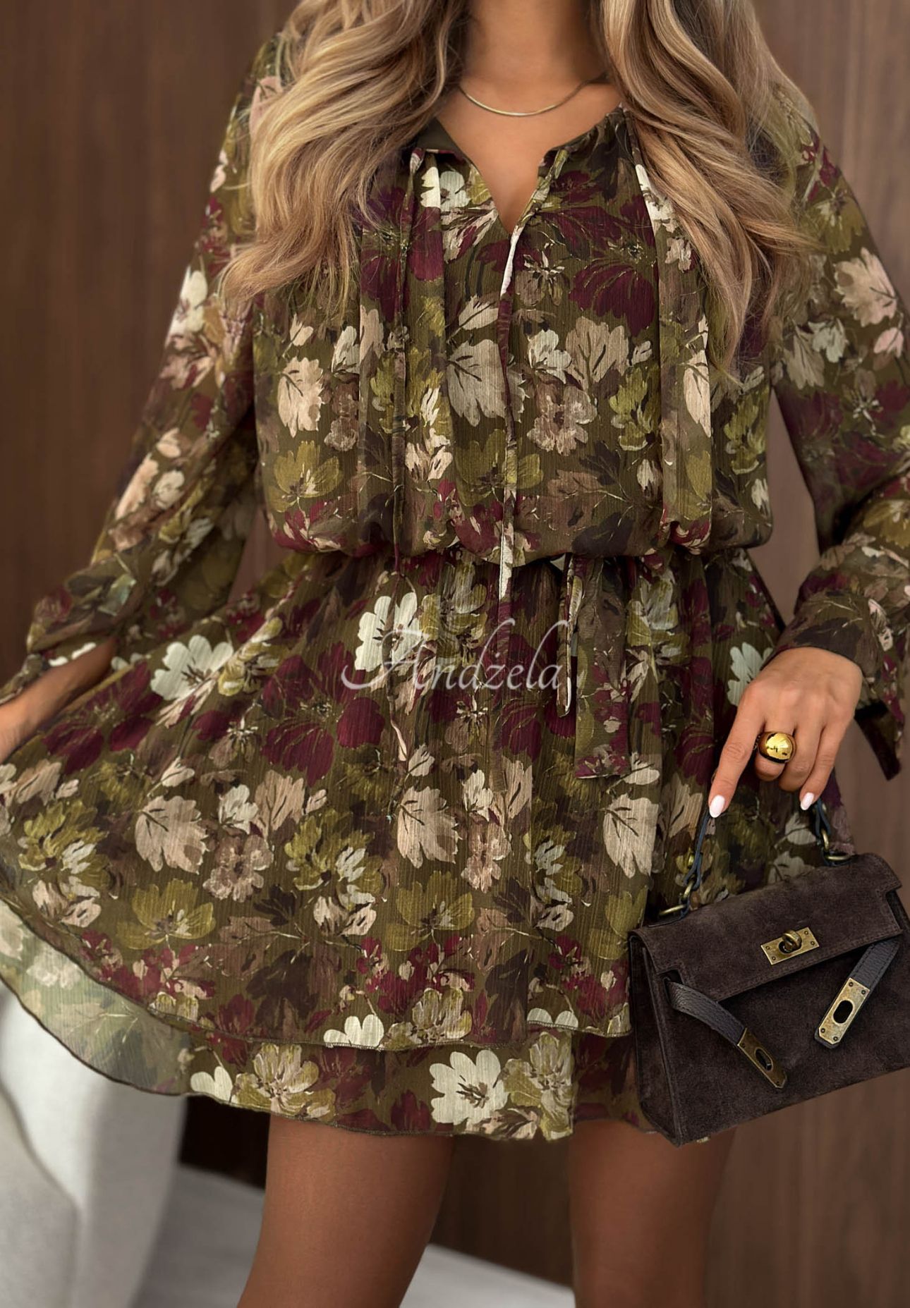 Rochie mini florală cu cordon Fall Bouquet