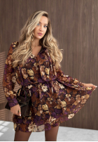 Kwiecista Rochie mini z paskiem Fall Bouquet ciocolatie