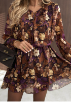 Kwiecista Rochie mini z paskiem Fall Bouquet ciocolatie
