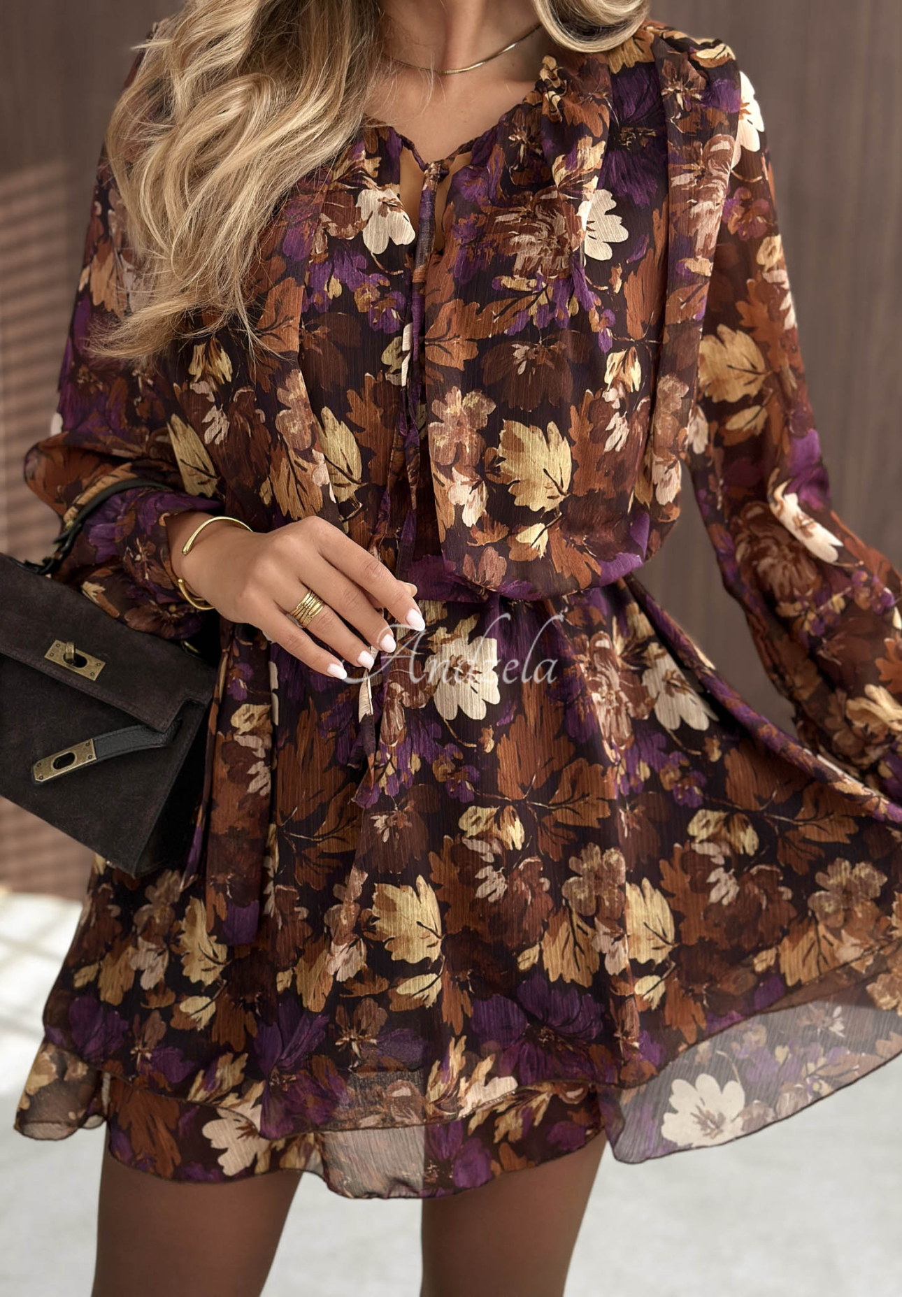 Rochie mini florală cu cordon Fall Bouquet