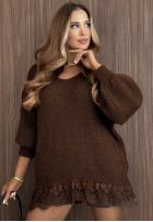 Pulover oversize z koronką Dusky Clouds rudy