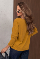 Bluză longsleeve z dekoltem i cekinami Last Sunrays camel