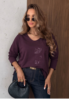 Bluză longsleeve z dekoltem i cekinami Last Sunrays camel