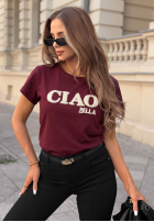 Tricou z napisem Ciao Bella burgundowy