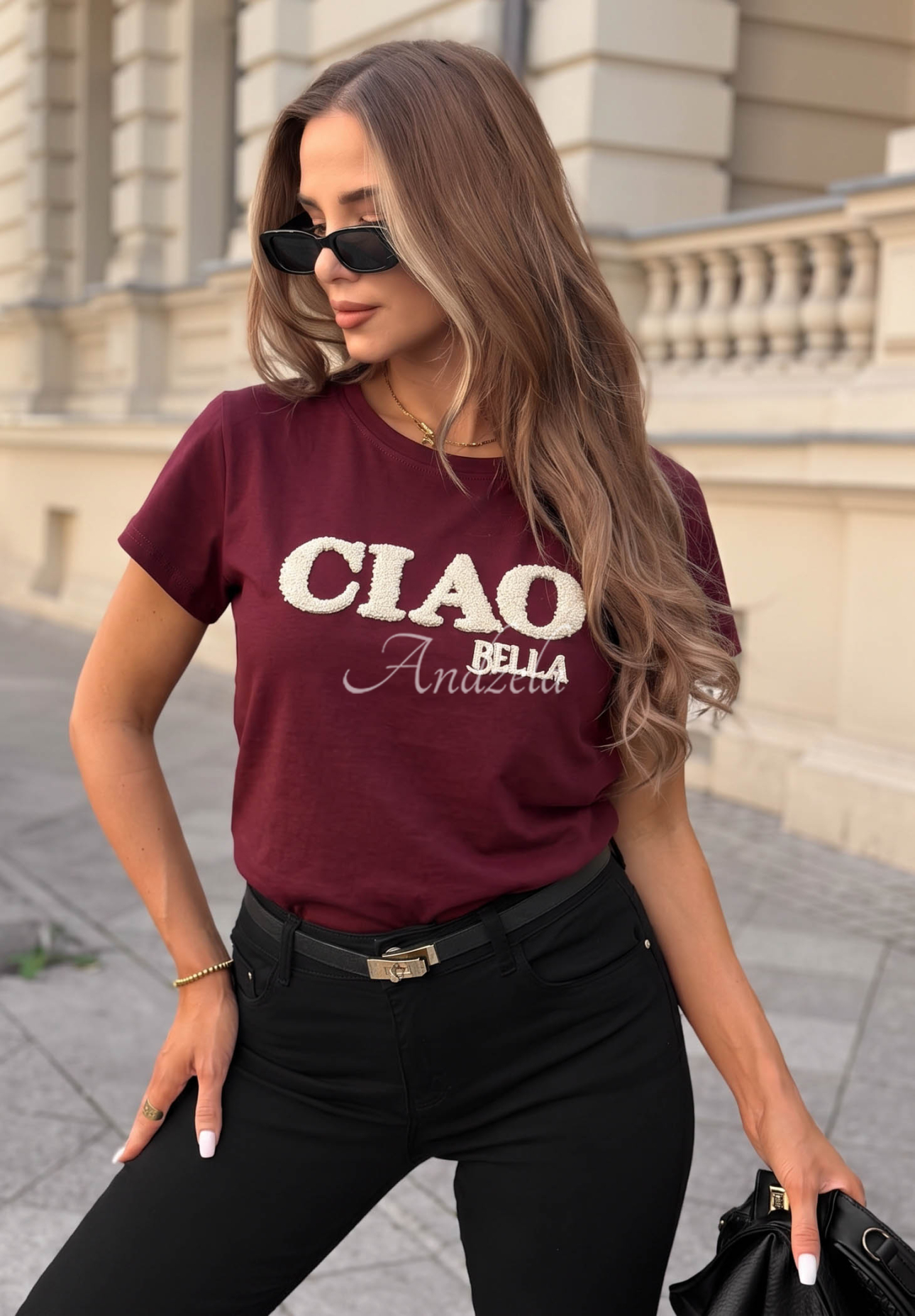 Tricou din bumbac cu inscripție Ciao Bella