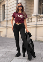 Tricou z napisem Ciao Bella burgundowy
