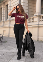 Tricou z napisem Ciao Bella burgundowy