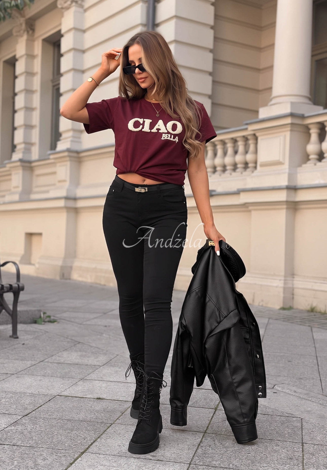 Tricou din bumbac cu inscripție Ciao Bella