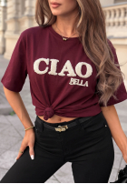 Tricou z napisem Ciao Bella burgundowy