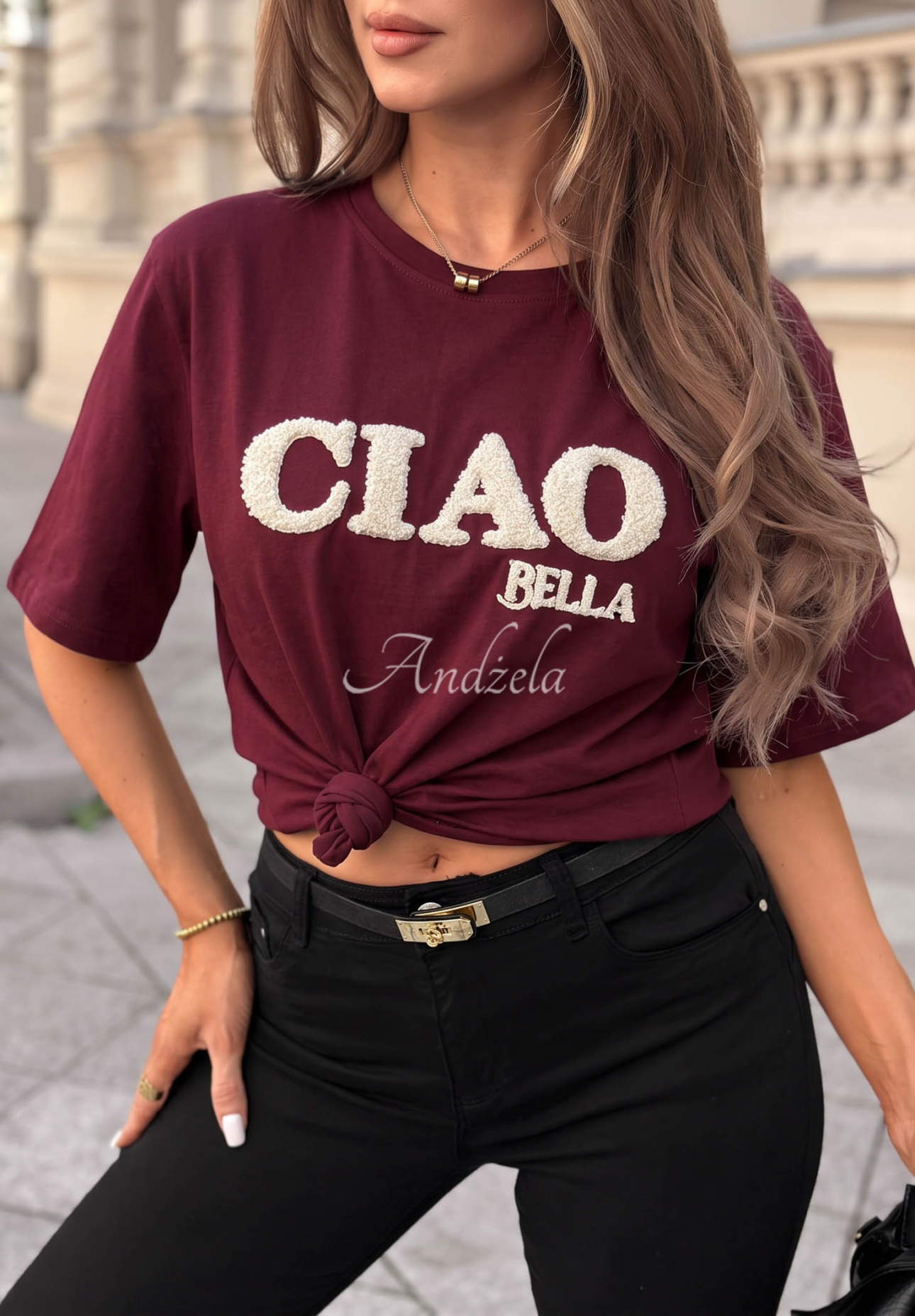 Tricou din bumbac cu inscripție Ciao Bella