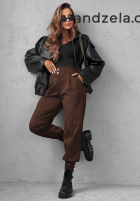 din material textil Pantaloni joggery z guzikami Divine Charm negre