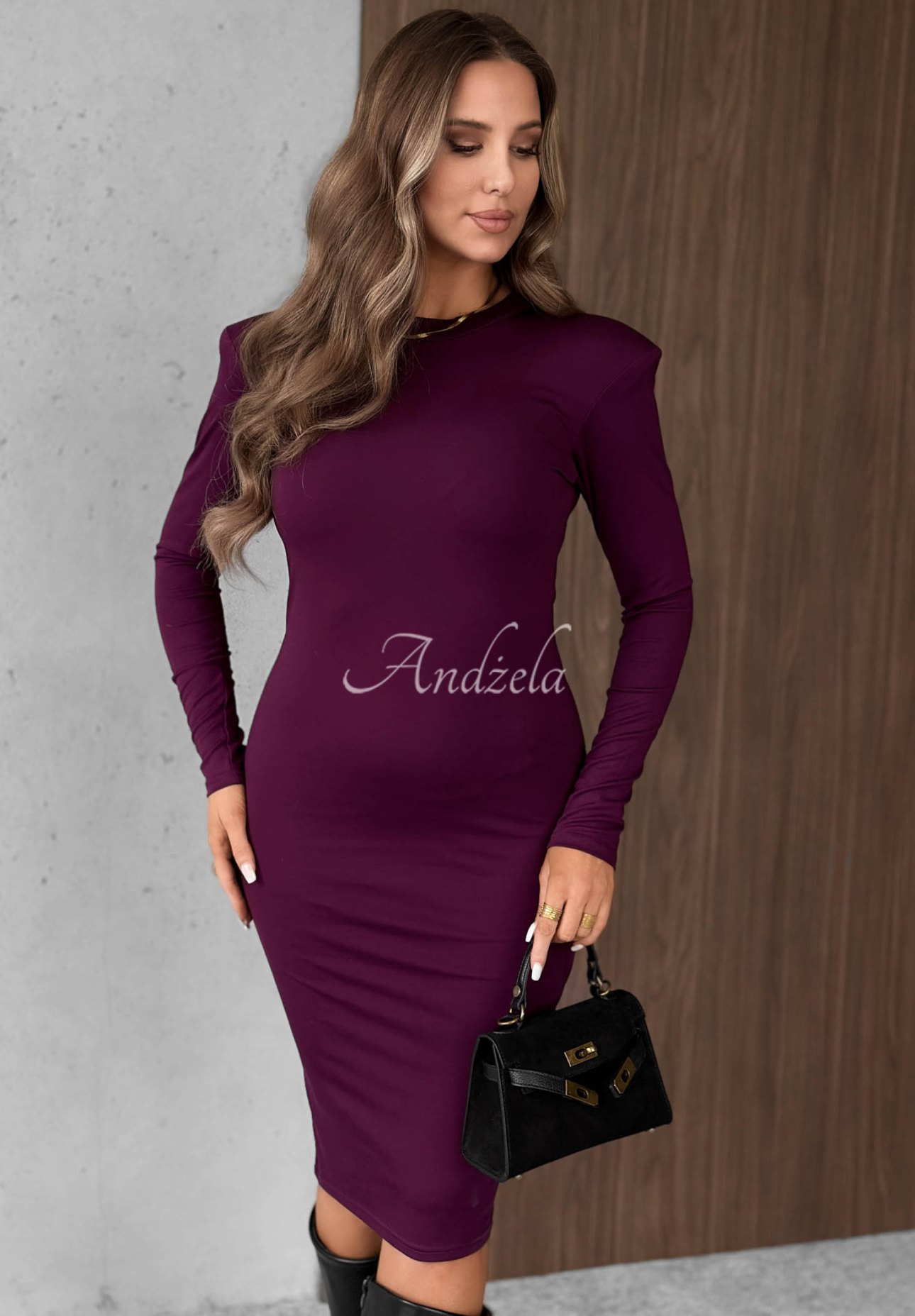 Rochie midi din vâscoză cu mânecă lungă Soft Classics