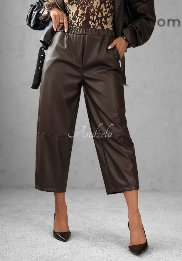 Pantaloni mom fit din piele Warm Vanilla