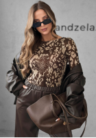 Bluză longsleeve cu model tip panteră After Noon ciocolatie