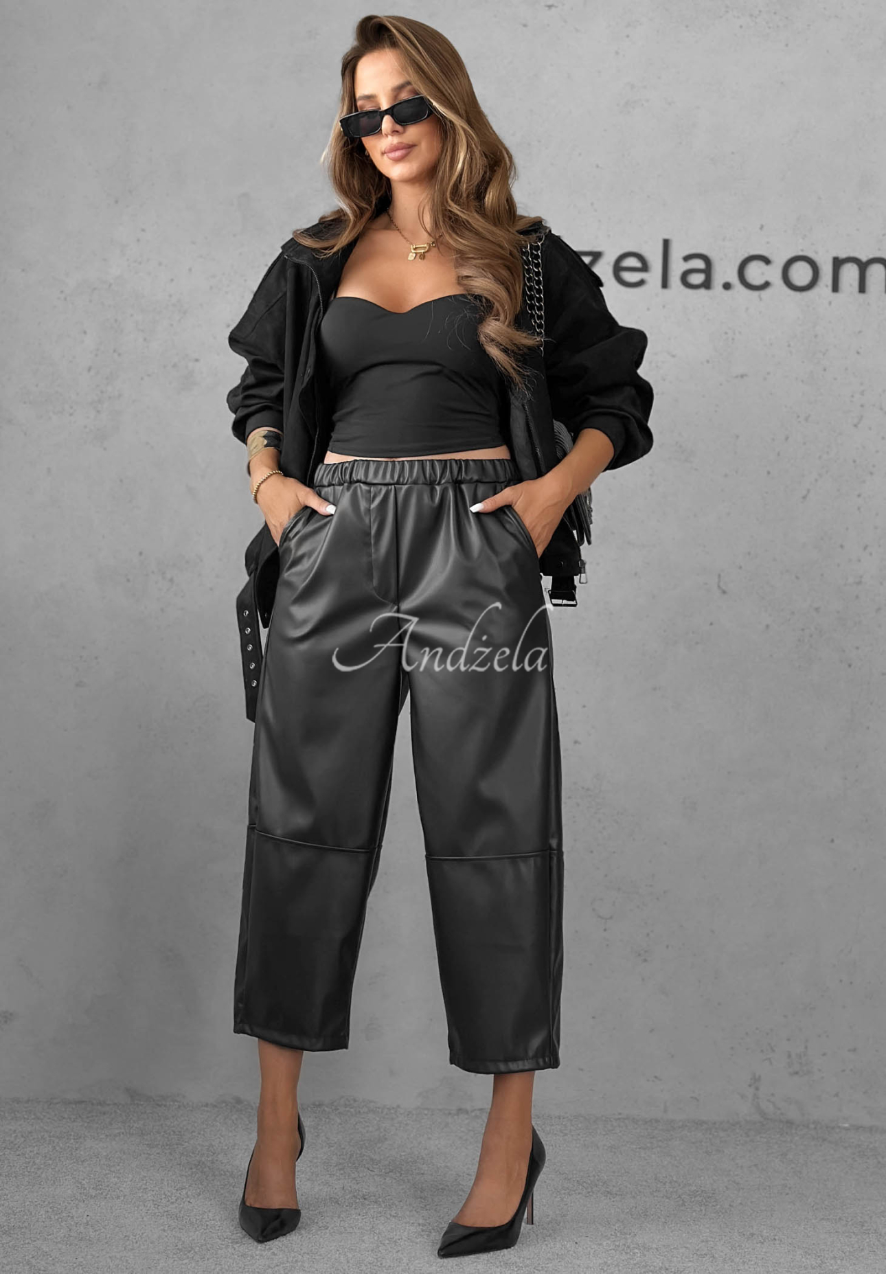 Pantaloni mom fit din piele Warm Vanilla