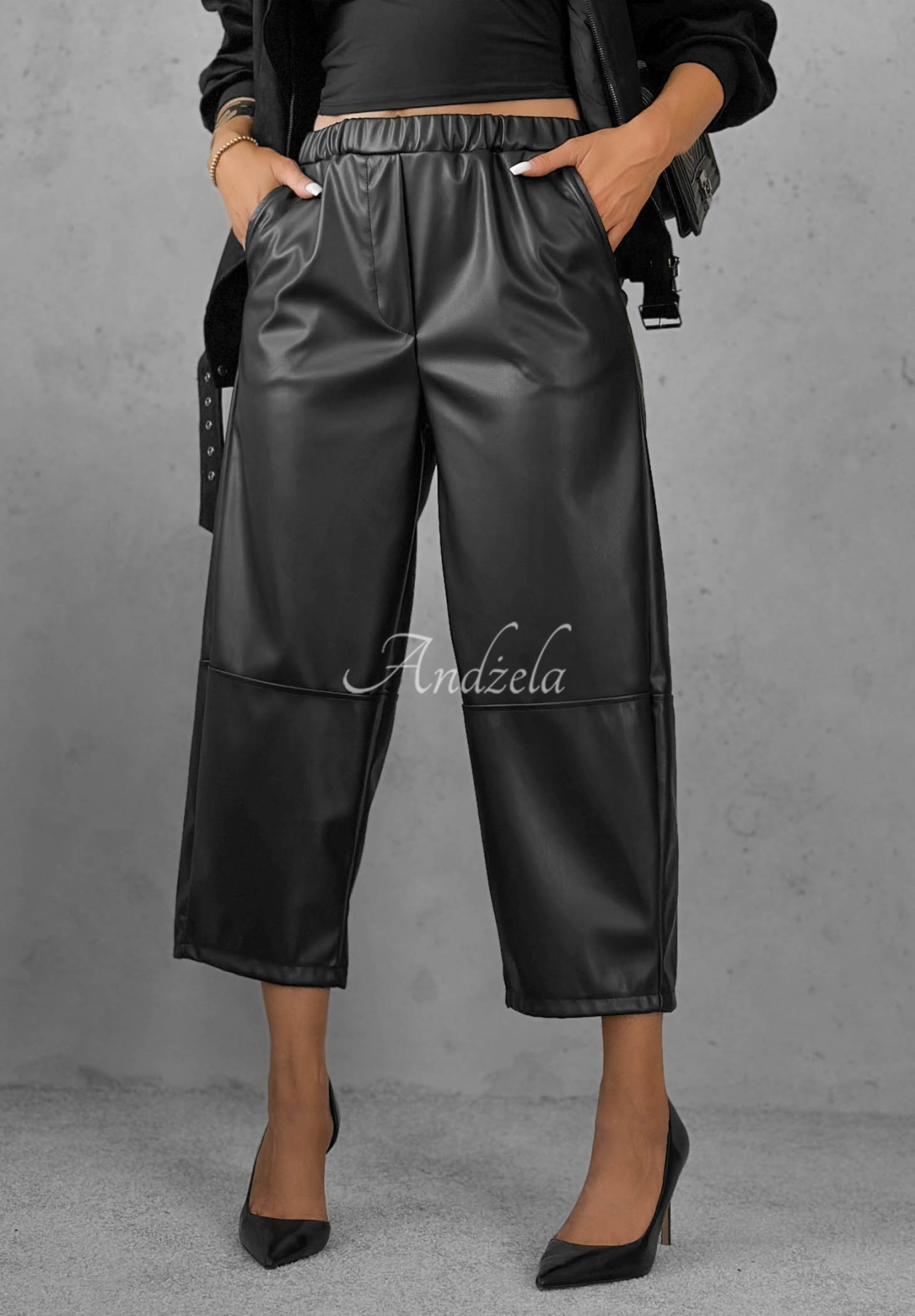 Pantaloni mom fit din piele Warm Vanilla