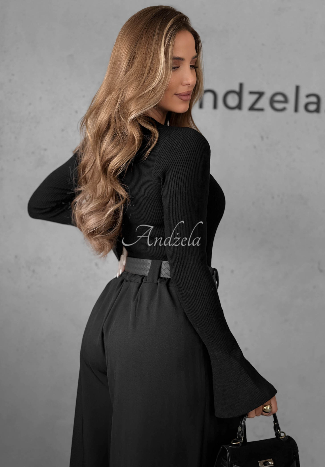 Bluză reiată cu mâneci evazate, din vâscoză Honey Glow