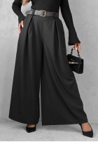 din material textil Pantaloni wide leg z paskiem Simple Elegance negre