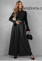 din material textil Pantaloni wide leg z paskiem Simple Elegance negre