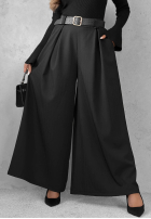 din material textil Pantaloni wide leg z paskiem Simple Elegance negre