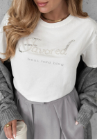 Tricou z ozdobnym napisem Favored Alb