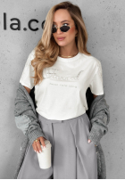 Tricou z ozdobnym napisem Favored Alb