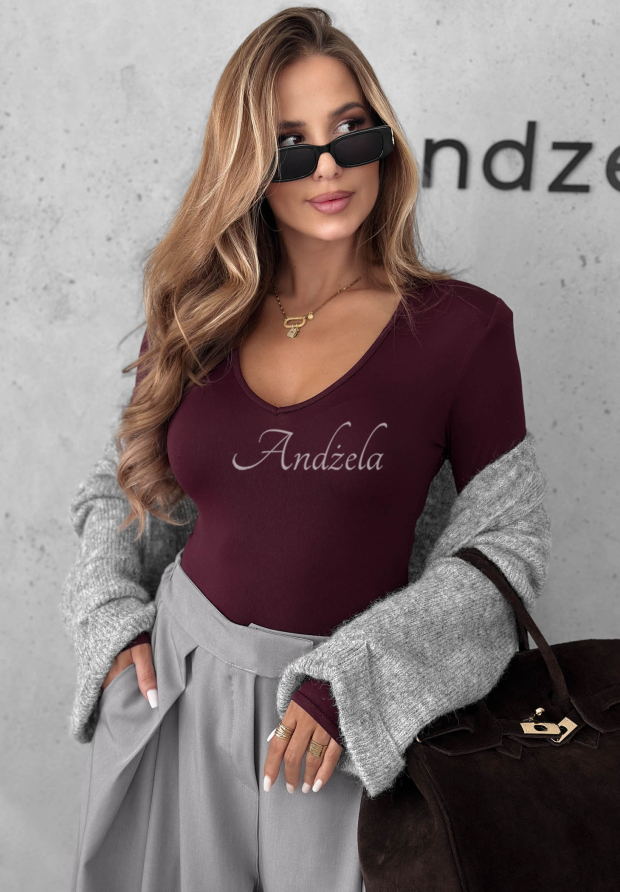 Bluză cu m&acirc;necă lungă și decolteu Main Girl burgundowa