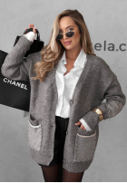 Rozpinany Cardigan oversize z kieszeniami Cozy Society gri