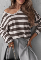Bluză longsleeve w paski Mocha Touch beżowo-ciocolatie
