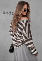Bluză longsleeve w paski Mocha Touch beżowo-ciocolatie