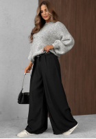Eleganckie Pantaloni wide leg z zakładkami Timeless Poise ciocolatii