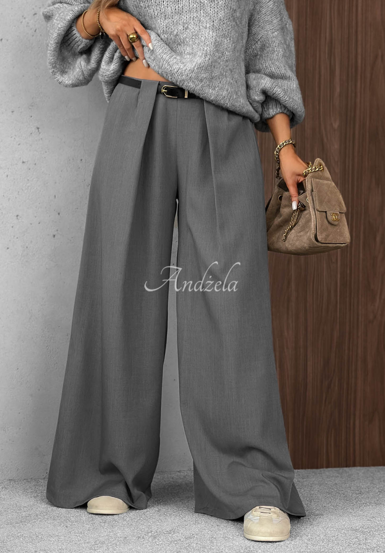 Pantaloni eleganți wide leg cu pliuri Timeless Poise