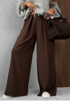 Eleganckie Pantaloni wide leg z zakładkami Timeless Poise ciocolatii