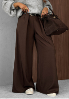Eleganckie Pantaloni wide leg z zakładkami Timeless Poise ciocolatii
