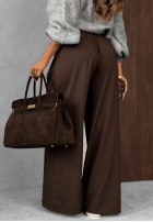Eleganckie Pantaloni wide leg z zakładkami Timeless Poise ciocolatii