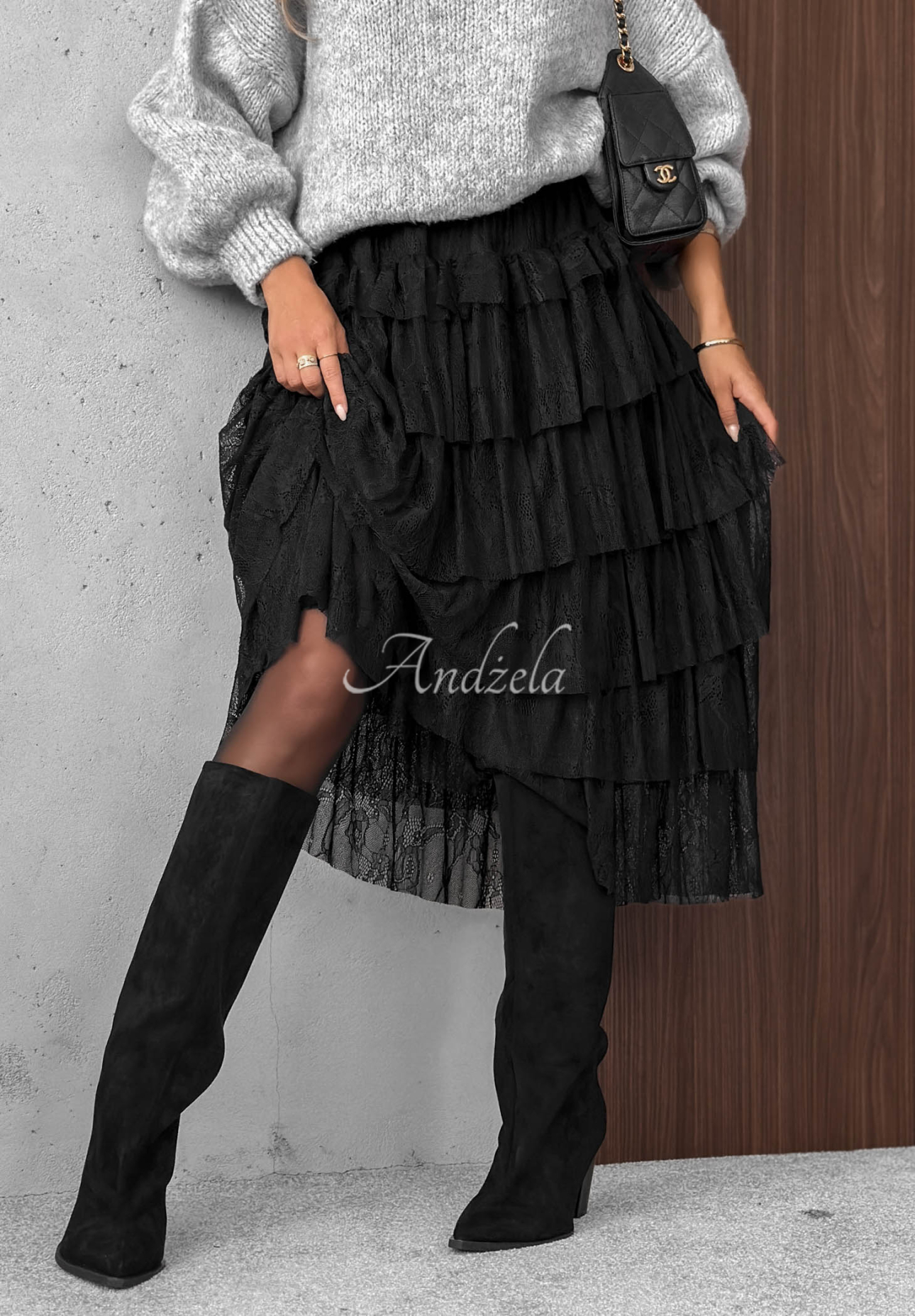 Fustă midi din dantelă cu volane Romantic Soul